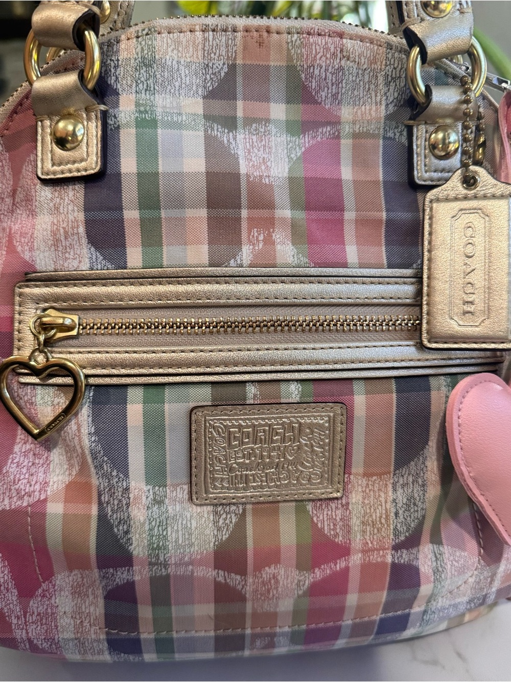 ❌SOLD Coach Multicolor Plaid Dome Satchel + Teddy Charm - Picture 5 of 12